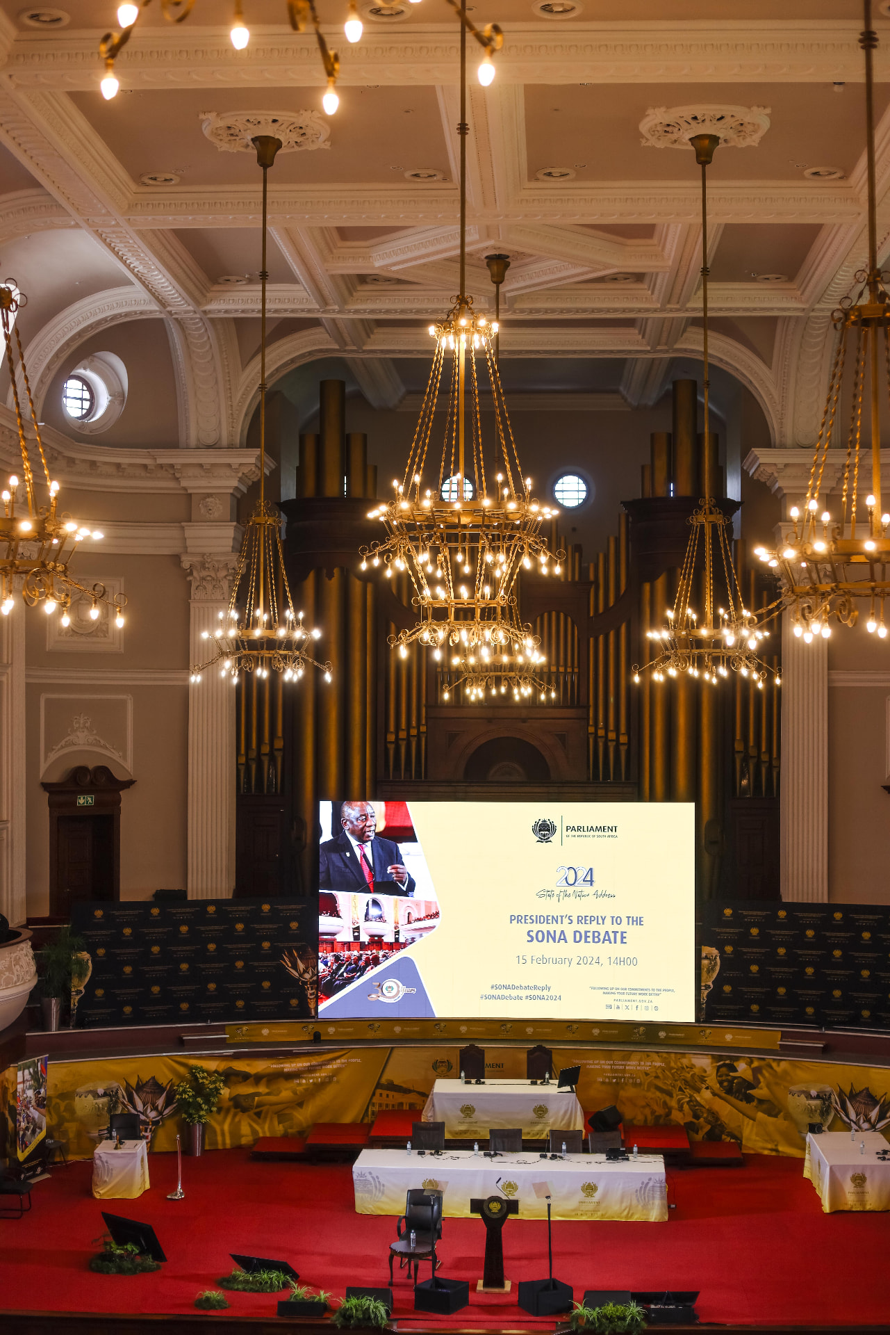 The chamber prepared for the State of the Nation debate