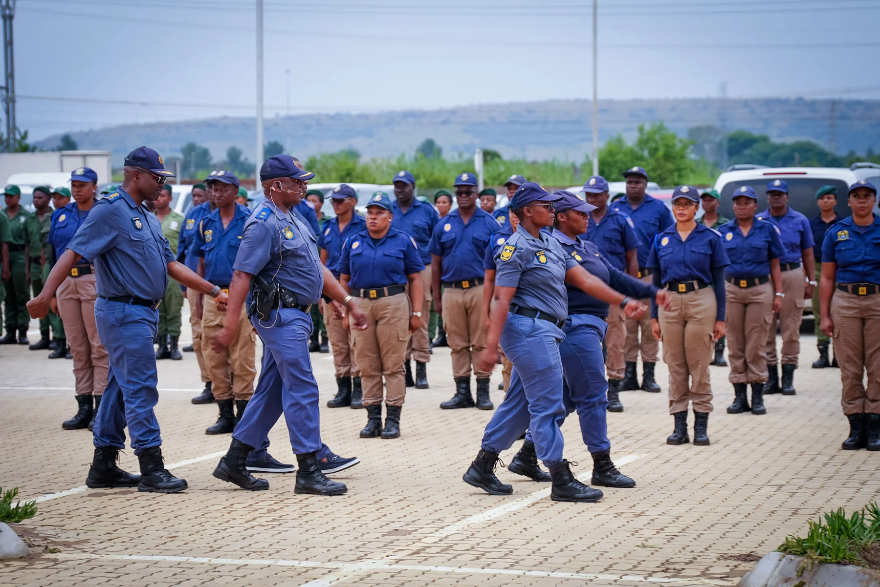 Officers marching in formation
