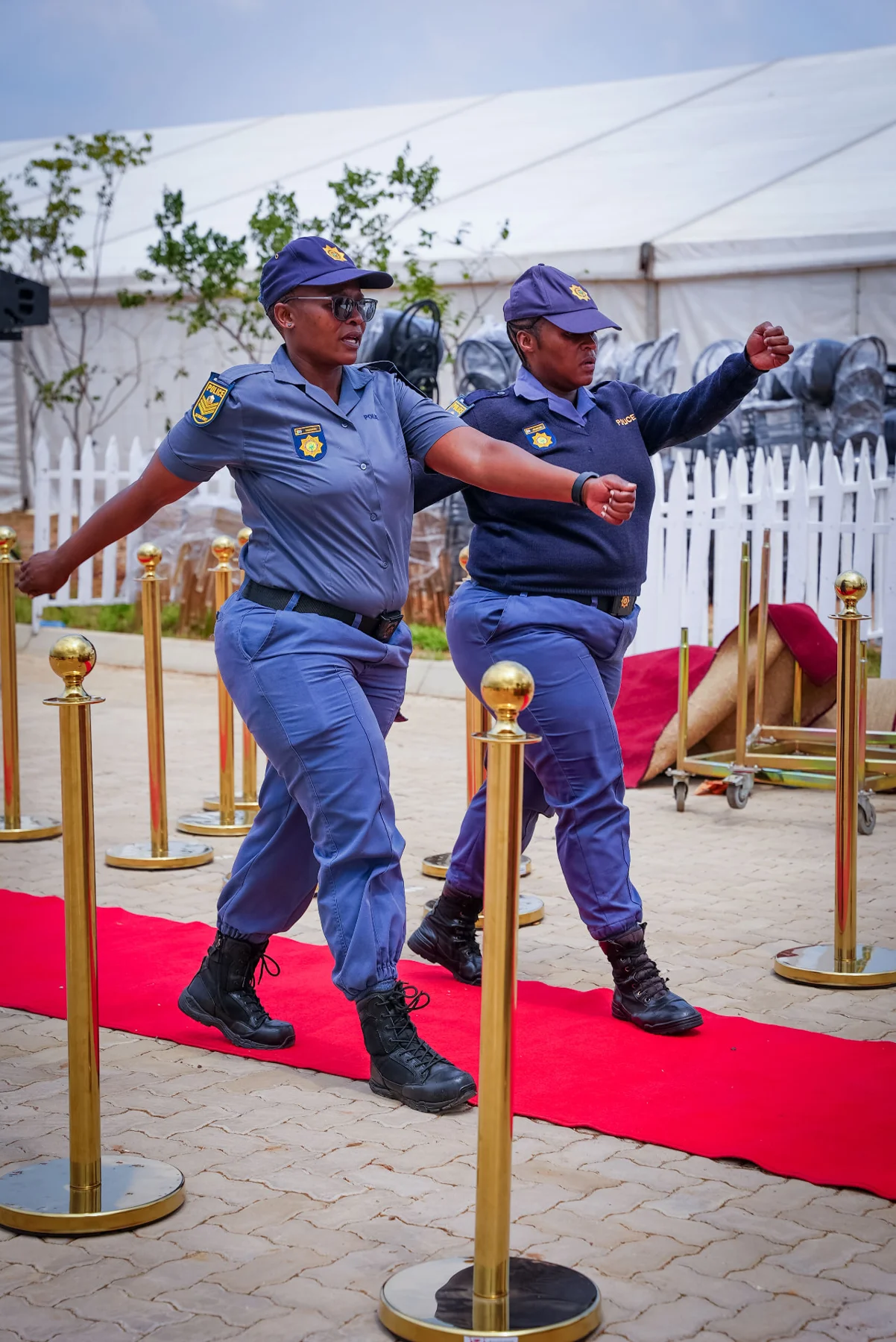 Officers marching along the red carpet