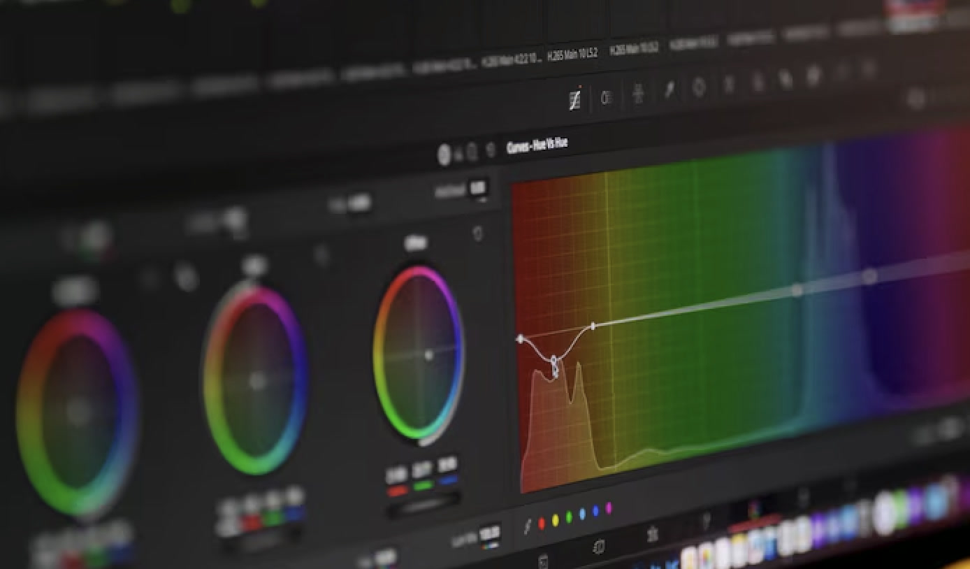 Colour grading controls on a monitor in the Tales Of The Cool colour grading suite