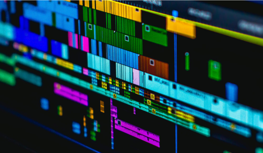 Editing timeline on a monitor in the Tales Of The Cool edit suite